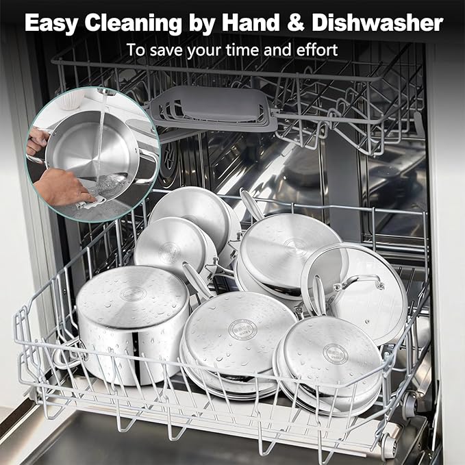 P&ampP CHEF 3-Ply Stainless Steel Cookware Set of 6 10-Pieces Pots and Pans Sets Stainless Steel for Kitchen Induction Multi Cooktops &amp Oven Dishwasher Safe Frying Pans Saucepans Saute Pan