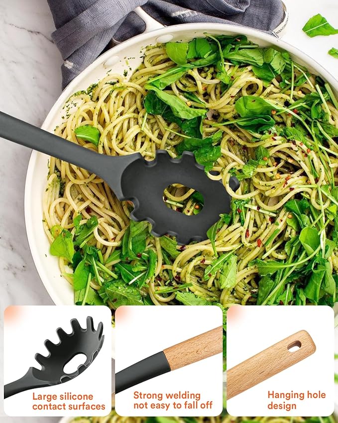 Kitchen Utensils Set 13PCS Silicone Cooking Utensils Heat Resistant Kitchen Utensil Spatula Set for Nonstick Cookware Wooden Handles Kitchen Gadgets Tools Set