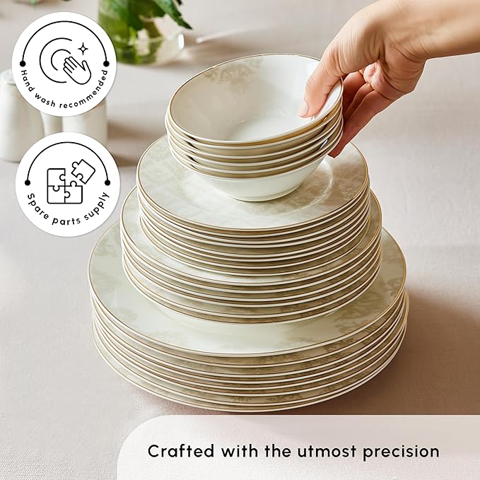 Karaca Siena 53-Piece Porcelain Plates and Bowls Set with Dinner &amp Dessert Plates Shakers - Bone China Dishware Sets - Kitchen Dinnerware Set for 12 People