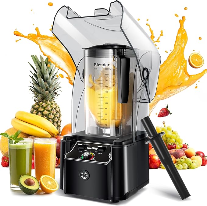 WantJoin Professional Commercial Blender With Shield Quiet Sound Enclosure 2200W Industries Strong and Quiet Professional-Grade Power Self-Cleaning Black