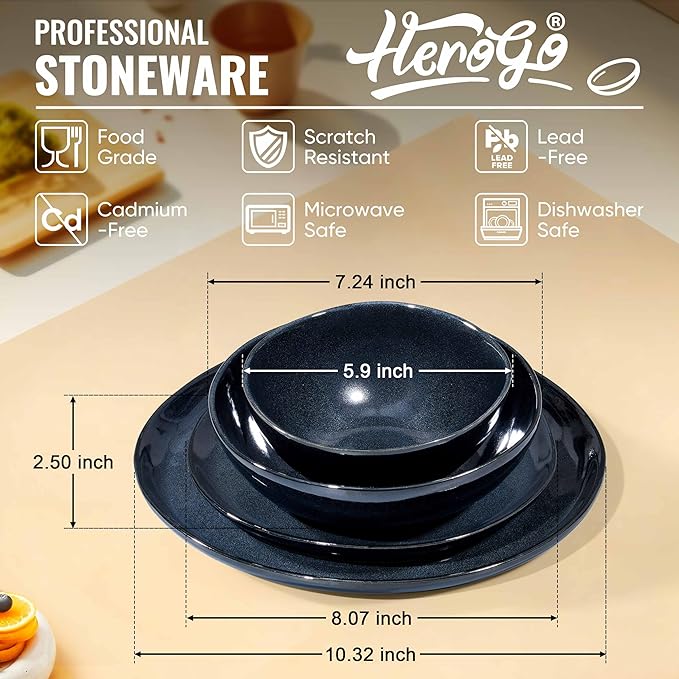 Herogo Stoneware Dinnerware Sets for 6 24 Piece Ceramic Dinner Dishes Set Irregular Handmade Plates and Bowls Dishware Crack and Scratch Resistant Starry Blue