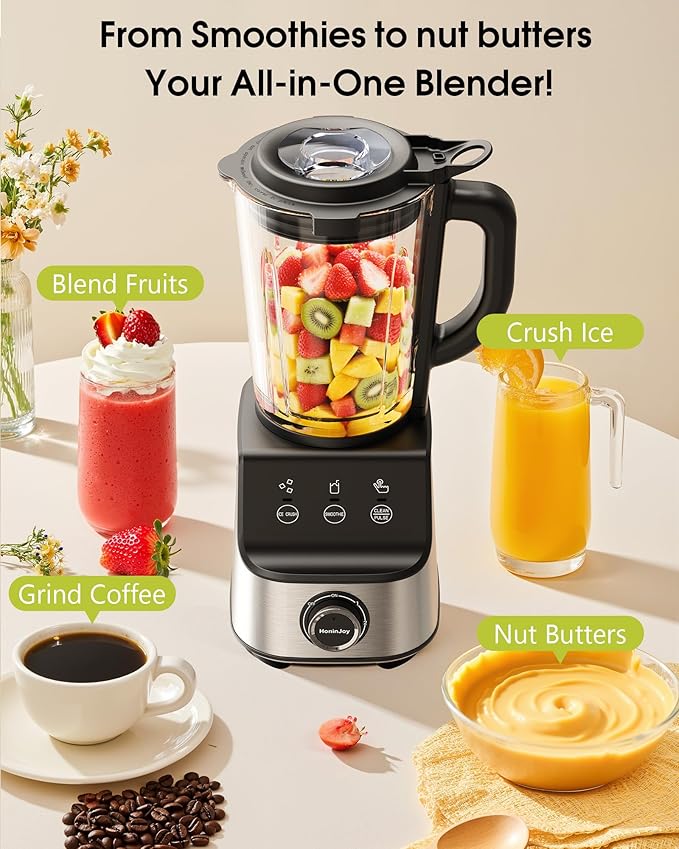 Countertop Blenders for Kitchen 1400W Professional Blender for Smoothies 3 Functions with 5 Speeds Smoothie Blender with 51-oz Glass Jar Grinder &amp Portable Cup Combo Self-Cleaning