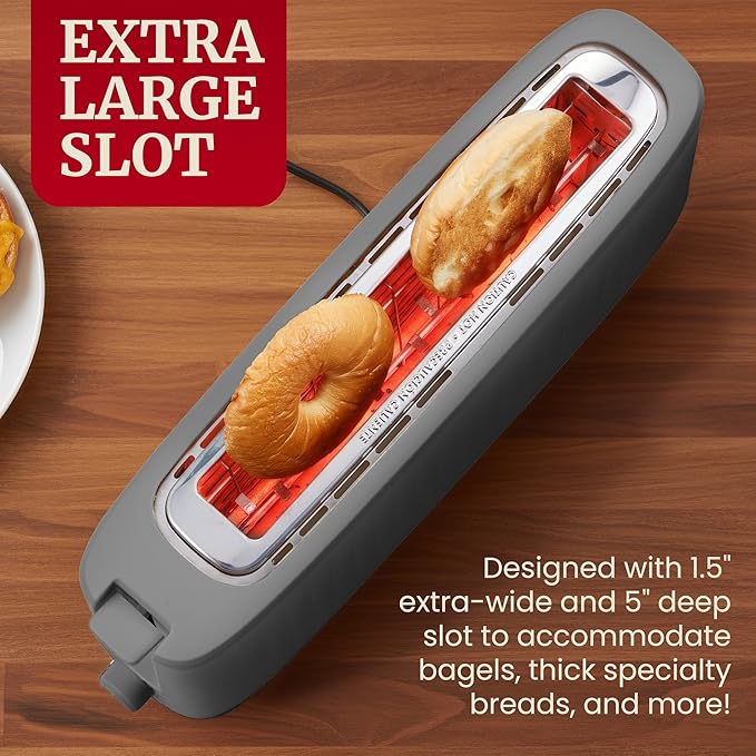 Elite Gourmet ECT2517G SLIMTOAST™ 2-Slice Long Slot Toaster Cool-touch Body 6 Toast Settings &amp Cancel Function Extra Wide 1.5” Slot Easily Fits Breads English Muffins Bagels &amp Waffles G