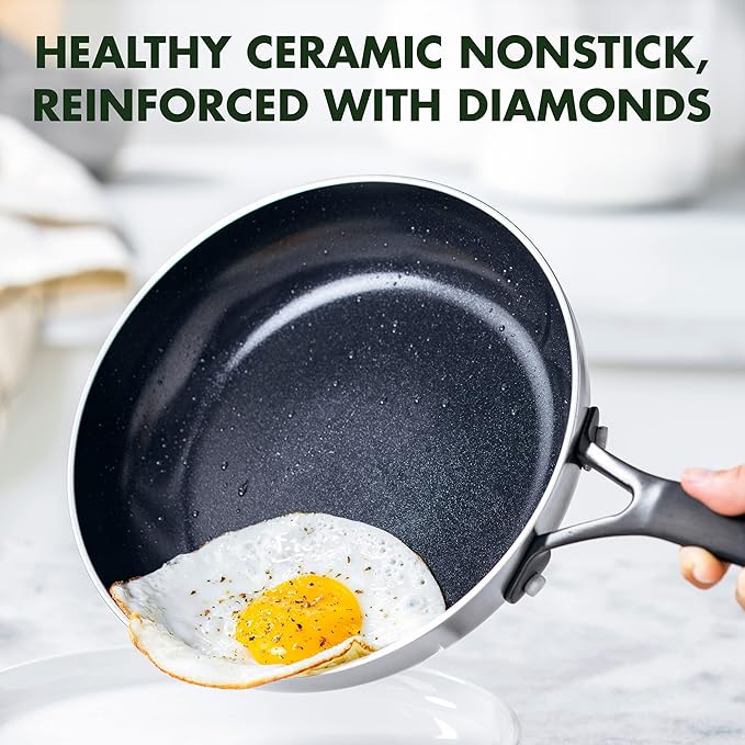 GreenPan Venice Pro Noir Tri-Ply Stainless Steel Healthy Ceramic Nonstick 8 Frying Pan Skillet PFAS-Free Multi Clad Induction Dishwasher Safe Oven &amp Broiler Safe