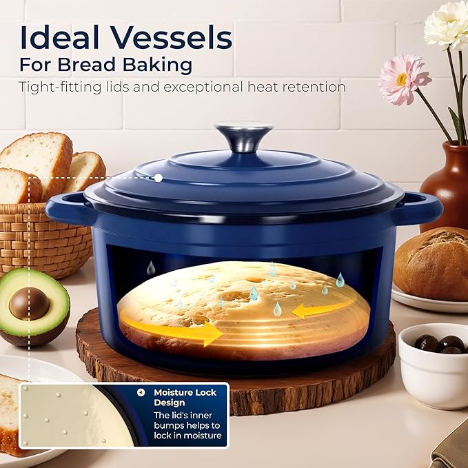 Kitchen Academy 7Pcs Enameled Cast Iron Cookware Sets - Non Toxic Pots and Pans Set Blue Induction Dutch Oven Set PFOA&ampPFAS Free