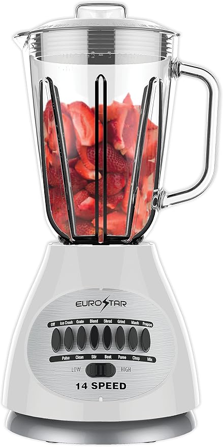 EUROSTAR 450W 14-Speed Glass Jar Blender (WHITE)