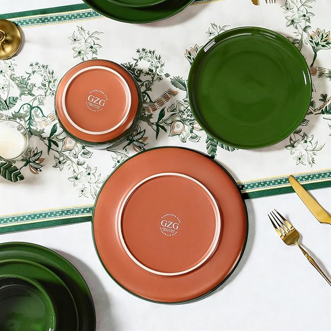 GZG Ceramic Dinner Salad Plates Set of 4 8 Inch Speckled Dinnerware Dessert Plates with Clay-Tone Base Microwave Oven Dishwasher Safe