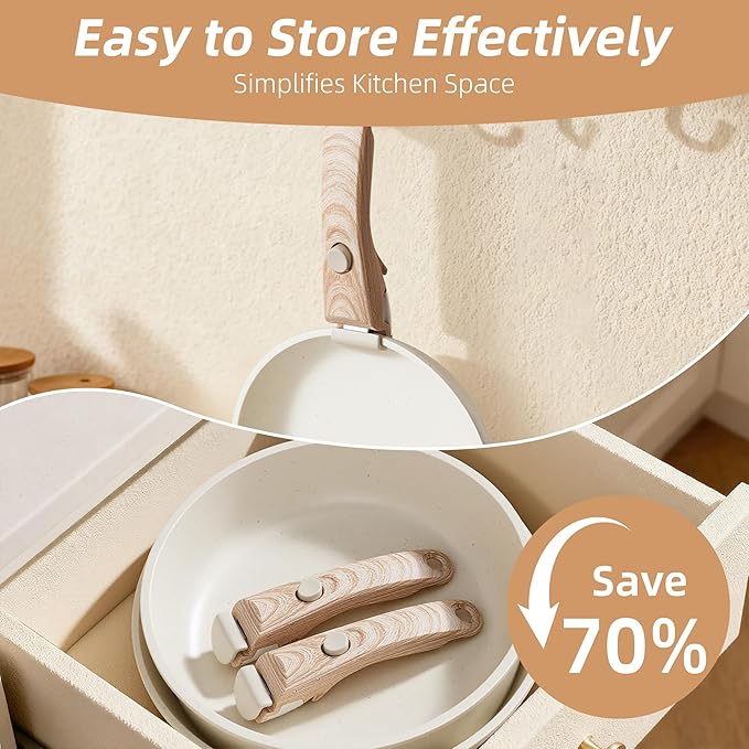 Removable Handle Pots and Pans Handles Replacement Detachable Wood-Like Handles for Cookware Compatible with Thin Edge Cookware