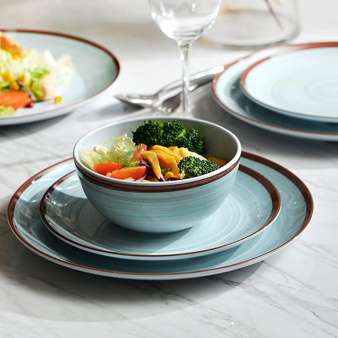 Melamine Dinnerware Set for 4 12Pcs Dinnerware Sets Mint Blue Plates And Bowls Sets Morden Dish Set Dishwasher Safe BPA Free(Green)