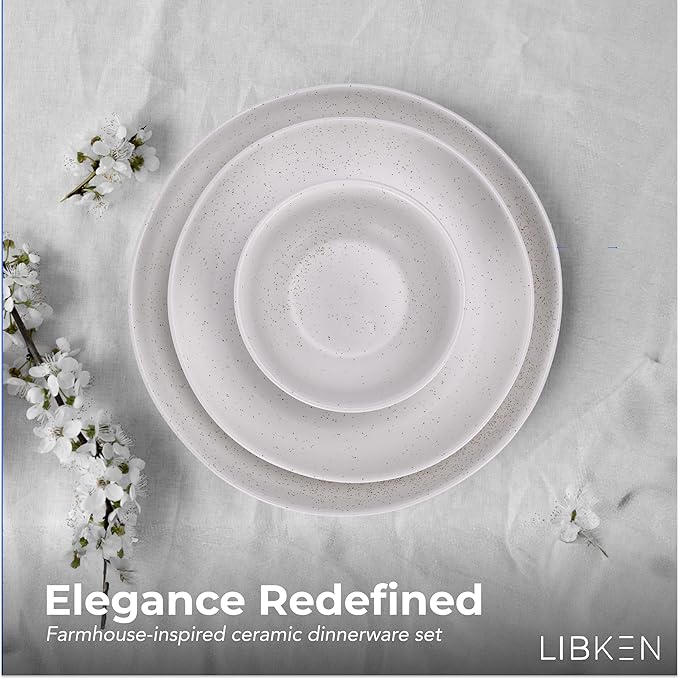 White Plates and Bowls Sets - Heavy Duty Ceramic for Fine and Casual - Elegant White Dinnerware Set for 12 with Unique Durable Design - Ideal for Home and Restaurant Use - Dish Set