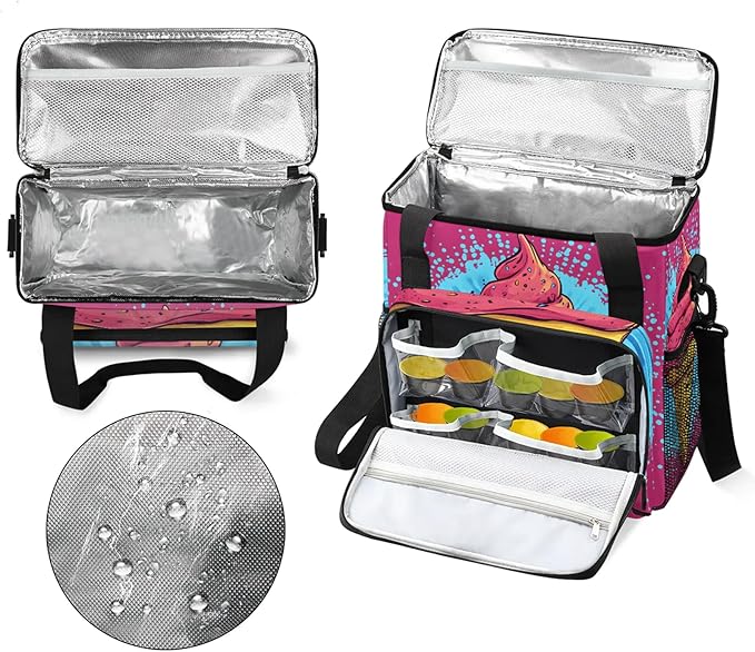 Ice Cream Coffee Maker Travel Bag Pink Insulated Grocery Bag Travel Picnic Leakproof Cooler Bags With Shoulder Strap
