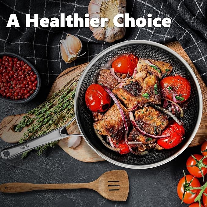 Non Stick Frying Pans 12 inch Hybrid Improved Version Frying Pans Nonstick with Lidnon stick Stainless Steel Skillets Dishwasher and Oven-Safe Chef Pan PFOA Free Cookware