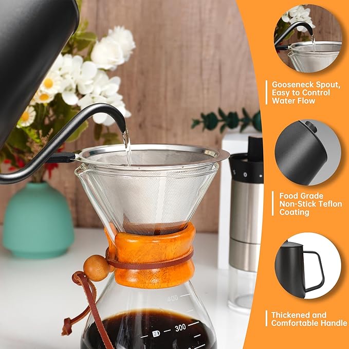 SuperCook Pour Over Coffee Kit Coffee Maker Set All in One Hand Drip Coffee Set Coffee Grinder Manual Set Ideal for Anniversary Birthday Gift