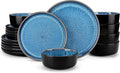vancasso PLAYA Plates and Bowls Sets 18 Pieces Blue Dinnerware Sets for Kitchen Reactive Glaze Dishes Set for 6 Dishwasher and Microwave Safe