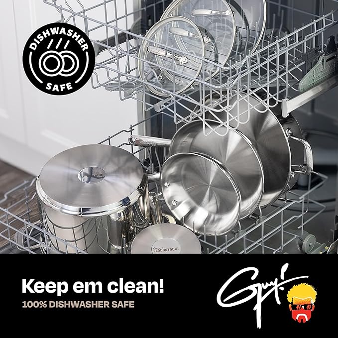 Guy Fieri's Flavortown 3.2-Quart Stainless Steel Sauce Pan with Tempered Glass Lid - Kitchen Cookware with Tri-Ply Base Oven Safe to 500°F Dishwasher Friendly Works with Gas &amp Induction Cooktop