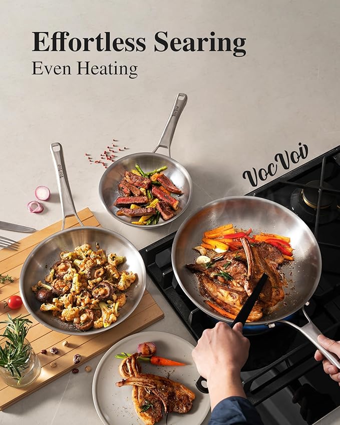 Stainless Steel Cookware SetTir-Ply Pots and Pans Set10 Pcs Stainless Steel Induction Kitchen Cookware SetsPFOA Free Frying Pans Butter warmerSaute Pan &amp Stock PotCompatible with All Cookto