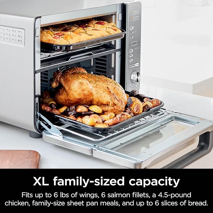 Ninja Countertop Oven Double Stack XL &amp Air Fryer with Pro Cook System 12-in-1 Flexdoor FlavorSeal SMART FINISH with DualZone Technology Air Fryer Bake Broil Reheat Stainless Steel DCT65