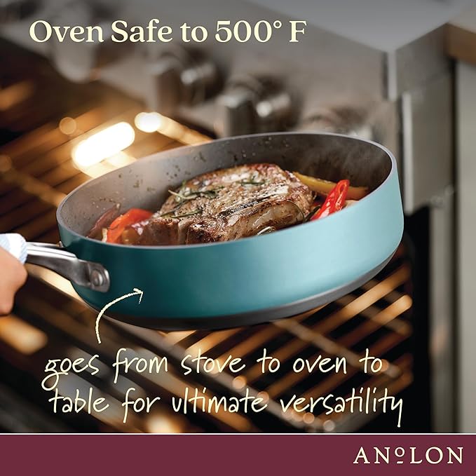 Anolon Achieve Hard Anodized Nonstick Cookware Pots and Pans Set 9 Piece - Teal