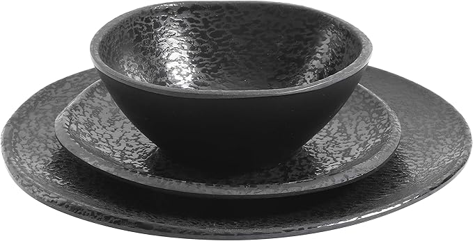 Gibson Home Yoko Round Melamine Plastic Dinnerware Set Service for Four (12pcs) Matte Black