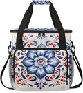 Floral Art Coffee Maker Travel Bag for Keurig K-Mini/K-Mini Plus Insulated Waterproof Tote with Pockets for K-Cup Portable Single-Serve Brewer Case