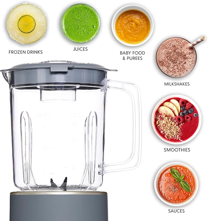 COOK WITH COLOR 300 Watt Blender: Powerful 2-Speed Control with Pulse 4-Tip Stainless Steel Blades 25oz (750ml) Jar and Skid-Resistant Feet Grey