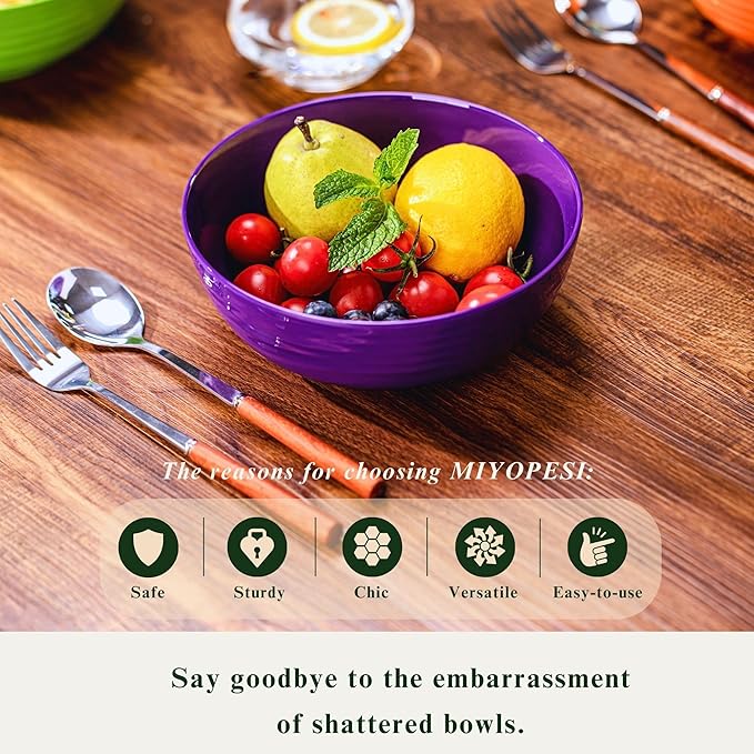 Multicolor Melamine Dinnerware Bundle - Divided Sets: 6 x 11-inch Plates 6 x 7-inch Bowls 6 x 8-inch Bowls