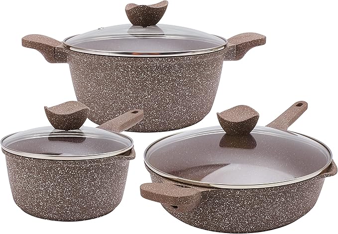 Country Kitchen Non-Stick Cast Aluminum Cookware Set - Durable Kitchen Cookware for Everyday Cooking Chocolate Brown 6 Pc.