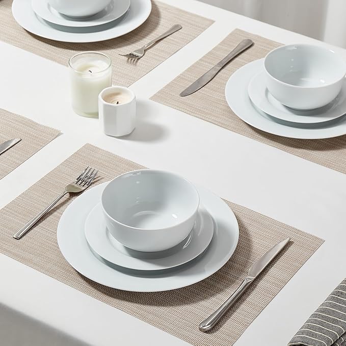 16 Pieces Plates and Bowls Sets White Porcelain Dinnerware Sets Ceramic Dishes Set Service for 4 White Kitchen Dinner Dining Ware Set