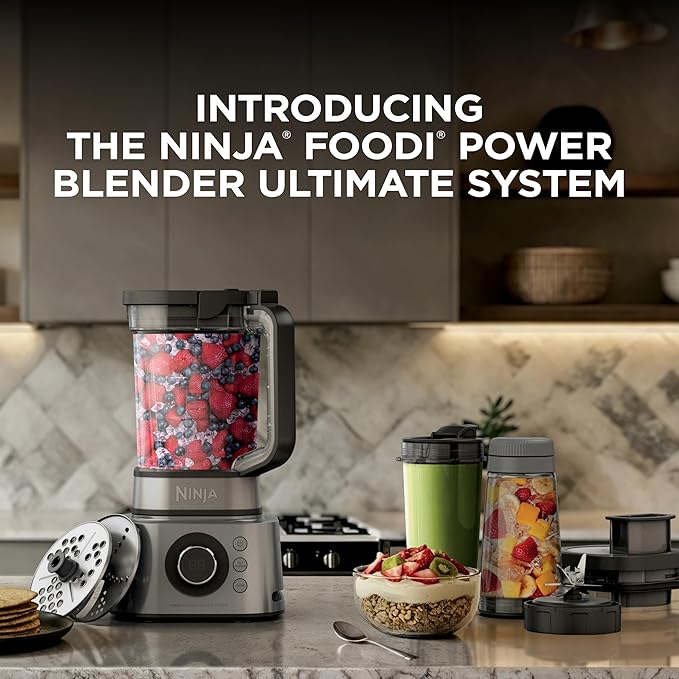Ninja Blender &amp Food Processor Combo Foodi Power Blender System for Smoothies Bowls Spreads &amp Shakes 6 Functions 72-oz Pitcher To-Go Cups Silver SS401