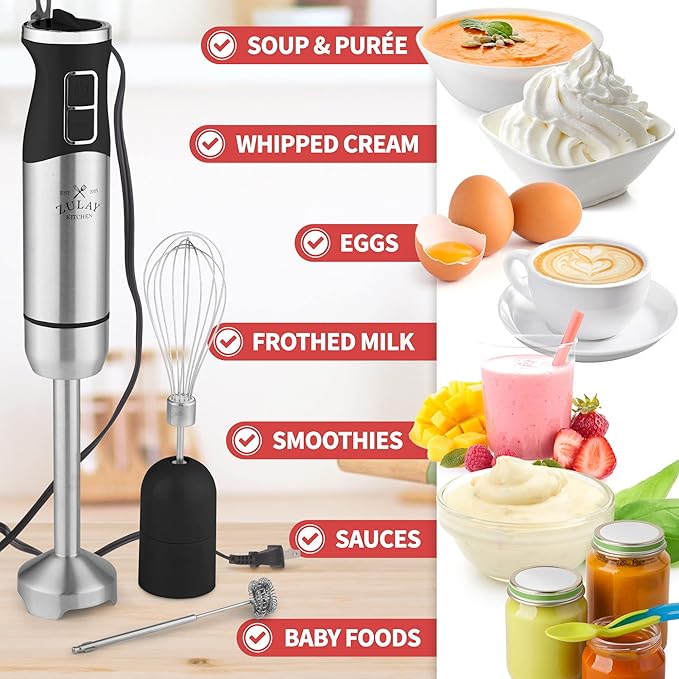 Zulay Immersion Blender Handheld - Durable Stick With Ultra-Sharp Stainless Steel Blades For Effortless Blending - Immersion Blender Set (No Cup) Matte Black)