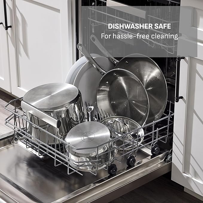 T-fal Gourmet 15-Piece Stainless Steel Cookware Set Pots and Pans Cooking Set Dishwasher Safe Oven Safe to 500°F Induction Compatible Stock Pot Sauce Saute Frying Pans Silver