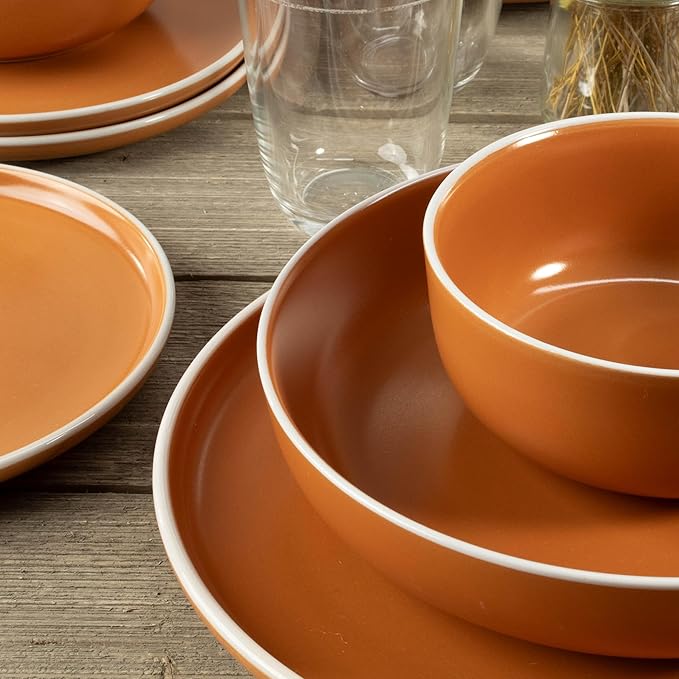 BIA Cordon Bleu Stoneware Tempo 16-Piece Dinnerware Set Double Bowl Terracotta