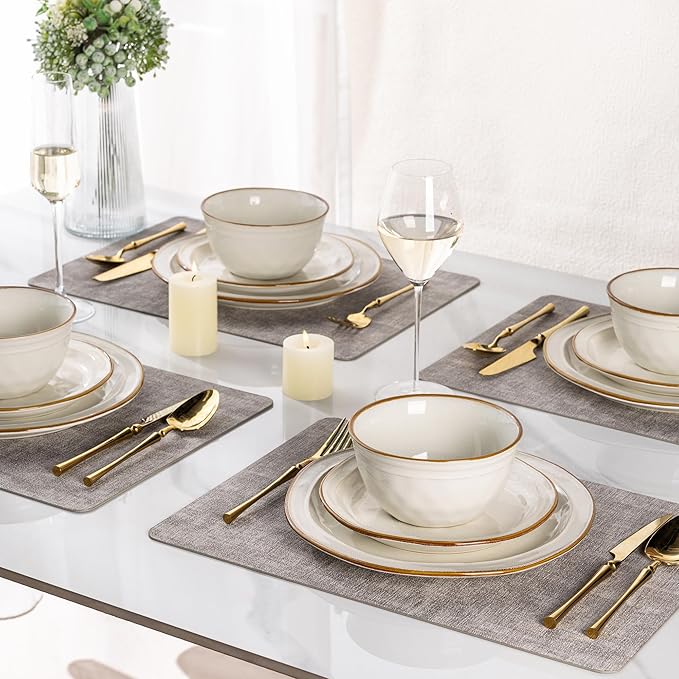 AmorArc Ceramic Dinnerware SetsStoneware Handmade Reactive Glaze Plates and Bowls SetsChip and Crack Resistant | Dishwasher &amp Microwave SafeDishes Set Service for 4 (12pc)