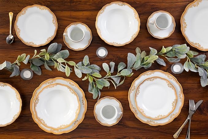Dinnerware Set Service for 4-20 Piece Gold Floral Design Dishes Set for 4 - Luxurious Plates and Bowls Dish Set Ceramic Bowl - Kitchen Starter Sets for Apartment and Home (Floral Gold 2020)