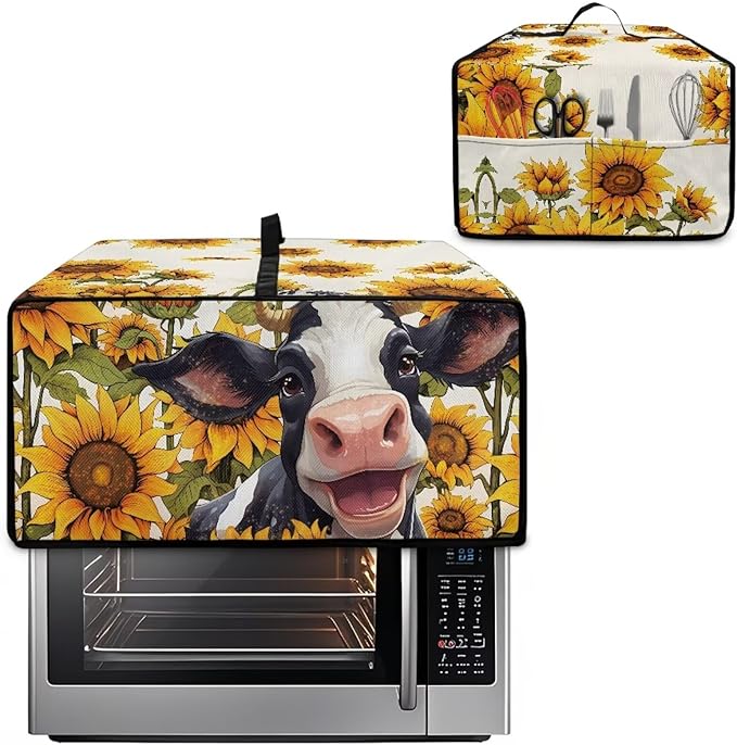 Doojoayie Small Appliance Covers Sunflower &amp Cow Toaster Oven Cover 4 Slice Kitchen Appliance Dust Protector 18.5x14.5x 9 Compatible with Toaster/Bread Machine