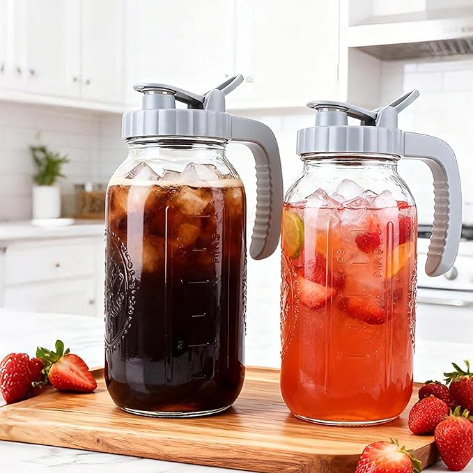 64 OZ Cold Brew Coffee Maker 2 Quart Mason Jar Glass Iced Tea Pitcher With Stainless Steel Filter Half Gallon Pitcher With Spout Lid For Iced CoffeeTea &amp LemonadeSun Tea Airtight &amp Leak-Proo