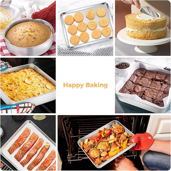E-far 10-Piece Stainless Steel Cookware Set and Stainless Steel Baking Pan Set Bundle Induction Pots and Pans Set with Tri-Ply Base 6-Piece Metal Bakeware Sets Include Cookie Sheet Dishwasher Safe