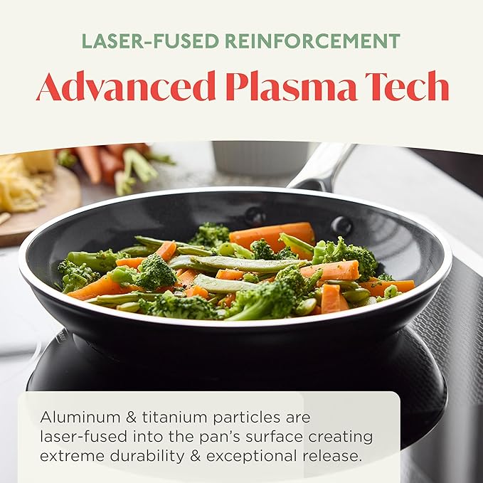 Orfeo 8” Nonstick Frying Pan Skillet Made in Italy Diamond Ceramic PFAS-Free Cookware Induction Ready Scratch Resistant Laser-Fused Surface for Durability Dishwasher Safe Black