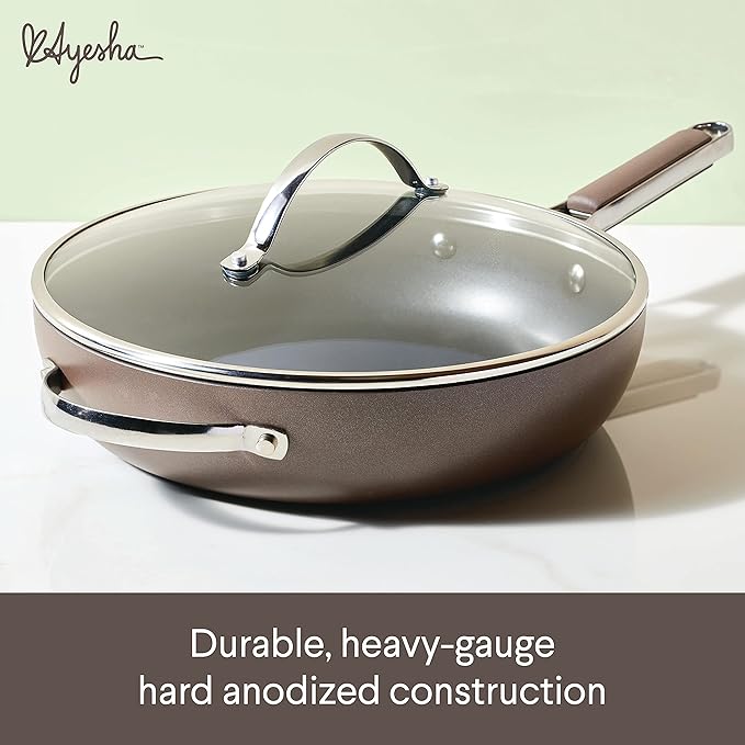 Ayesha Curry Kitchenware 80293 Professional Hard Anodized Nonstick Deep Frying Pan/Skillet with Lid and Helper Handle 12.25 Inch - Charcoal