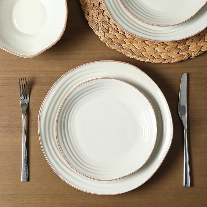 Stone Lain Nami 24-Piece Dinnerware - Stoneware Plates and Bowls Set Microwave and Dishwasher Safe Dish for 8 White