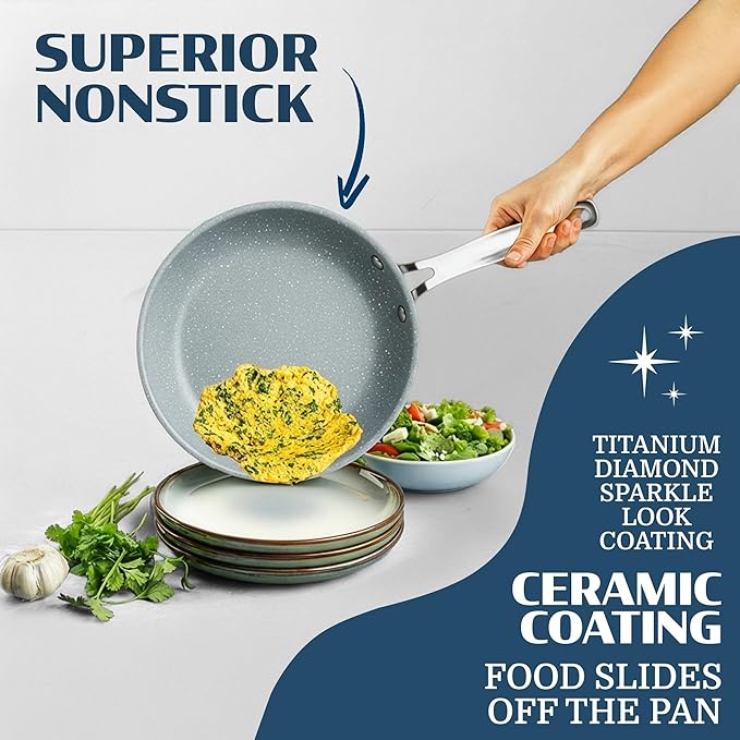 Granitestone Ceraluxe 20 Pc Ceramic Cookware Set Nonstick Complete Pots and Pans Set Non Stick with 5 Pc Bakeware Set Deep Frying Pan Set &amp Steamer Non Toxic PFOA Free Oven &amp Dishwasher S