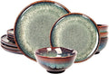 Dinner Set 12 Pieces - Round Reactive Glaze Tableware - Kitchen Dinnerware Porcelain Crockery with Dinner Plate Bowl and Soup Plate Service for 4 Microwave Dishwasher Safe Set (No.1)