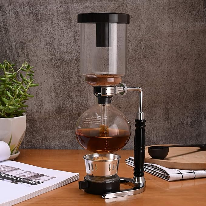 LUEUR Siphon Coffee Maker Vacuum Coffee Brewer Heat-Resistant 5-Cup Glass Siphon Coffee Maker with Reusable Cloth Filter Hot Tea Maker for Home Household and Office