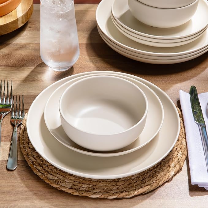 Larder &amp Vine 12-Piece Melamine Dinnerware Set: Durable Lightweight Break-Resistant Plates &amp Bowls – Stylish Non-Toxic Dishwasher Safe – Ideal for Everyday Use Indoor &amp Outdoor Dining