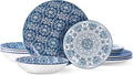 Bestone Porcelain Dinnerware Sets Service for 4 12 pcs Hand drawn Plates and Bowls Sets Handmade Ceramic Dish Set Chip Resistant Modern Plate Set Dishwasher/Microwave SafeVintage Blue