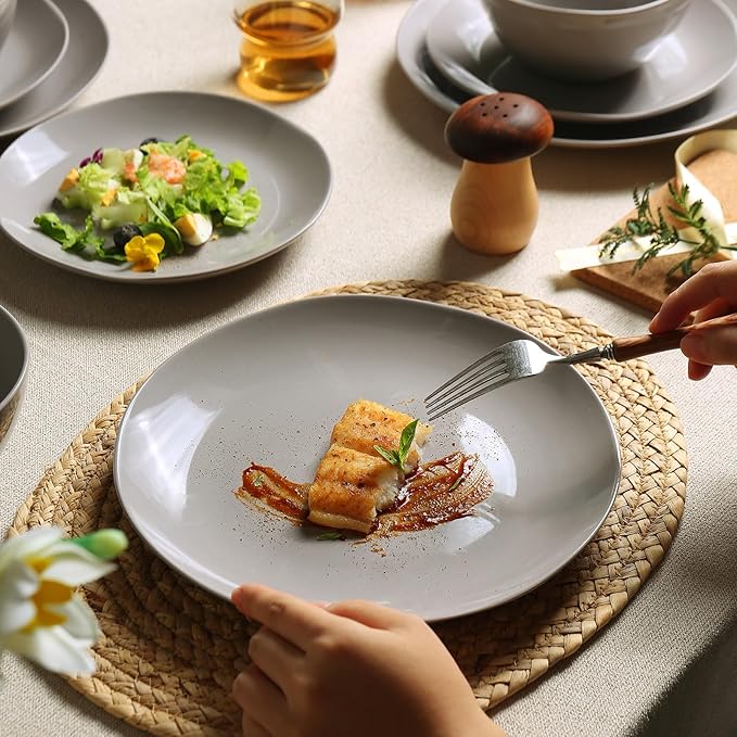 Dinnerware Sets for 4 12 Pieces Stoneware Plates and Bowls Sets Dishwasher&ampMicrowave SafeModern Minimalist Tableware for Everyday Use Grey