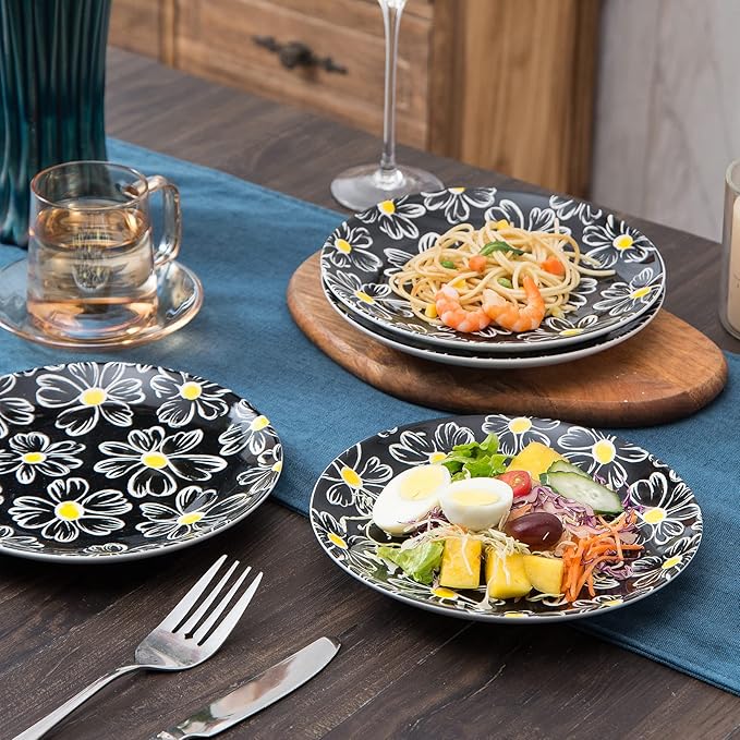12-pieces Dinnerware Set Ceramic Dish Set Plates Sets Service for 4 Bowl Sets Stoneware Dinnerware Sets 12pcs Plate and Bowl Set for kitchen