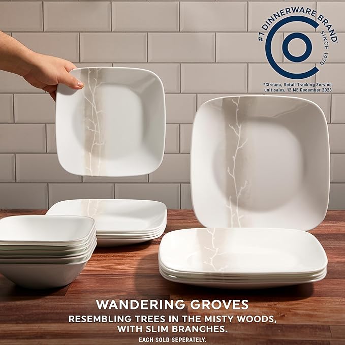 Corelle Vitrelle 18 Piece Glass Dinnerware Sets Rectangular Square Plate and Bowl Set Service for 6 Triple Layer Chip &amp Crack Resistant Glass Plate and Bowl Sets Wandering Grove