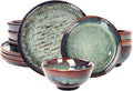 Dinner Set 12 Pieces - Round Reactive Glaze Tableware - Kitchen Dinnerware Porcelain Crockery with Dinner Plate Bowl and Soup Plate Service for 4 Microwave Dishwasher Safe Set (No.4)