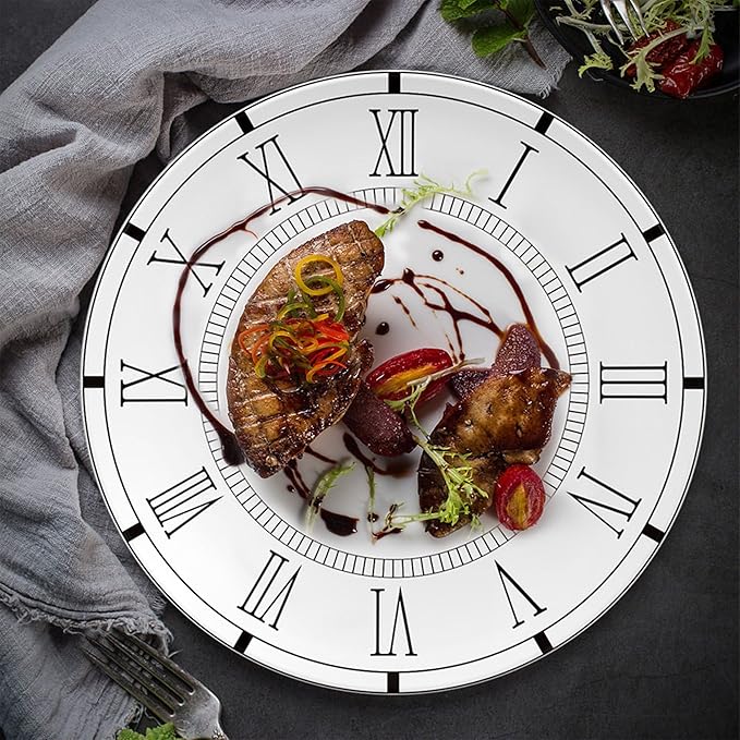 12 Piece Roman Clock Pattern Porcelain Dinnerware Set Luxury Dishes Set for 6 Dishwasher Safe Great for Party Wedding Housewarming and Hotel